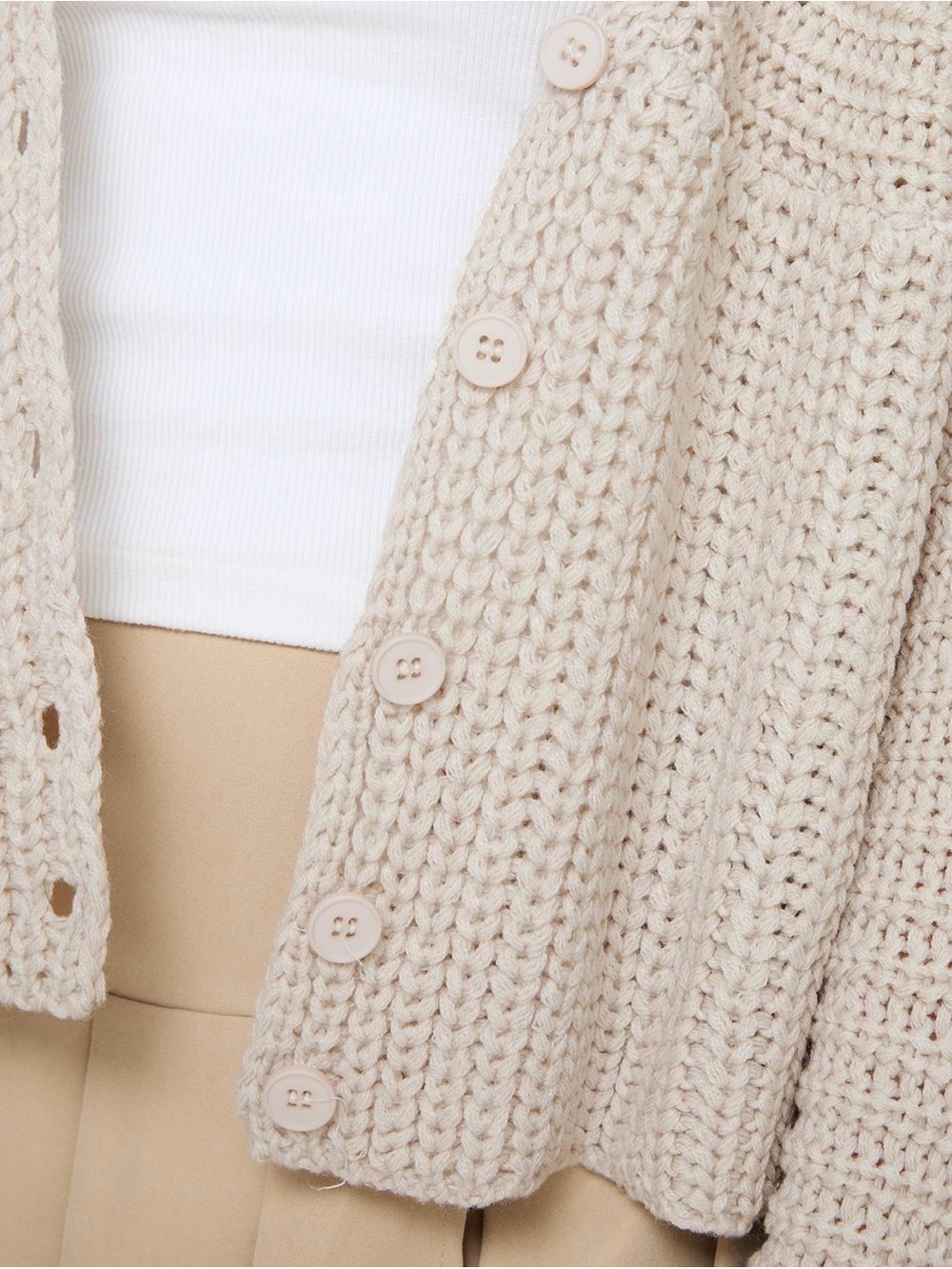 Princess Polly Artha Soft Chunky Knit Cream Button-Front Cardigan Sweater - Picture 6 of 14
